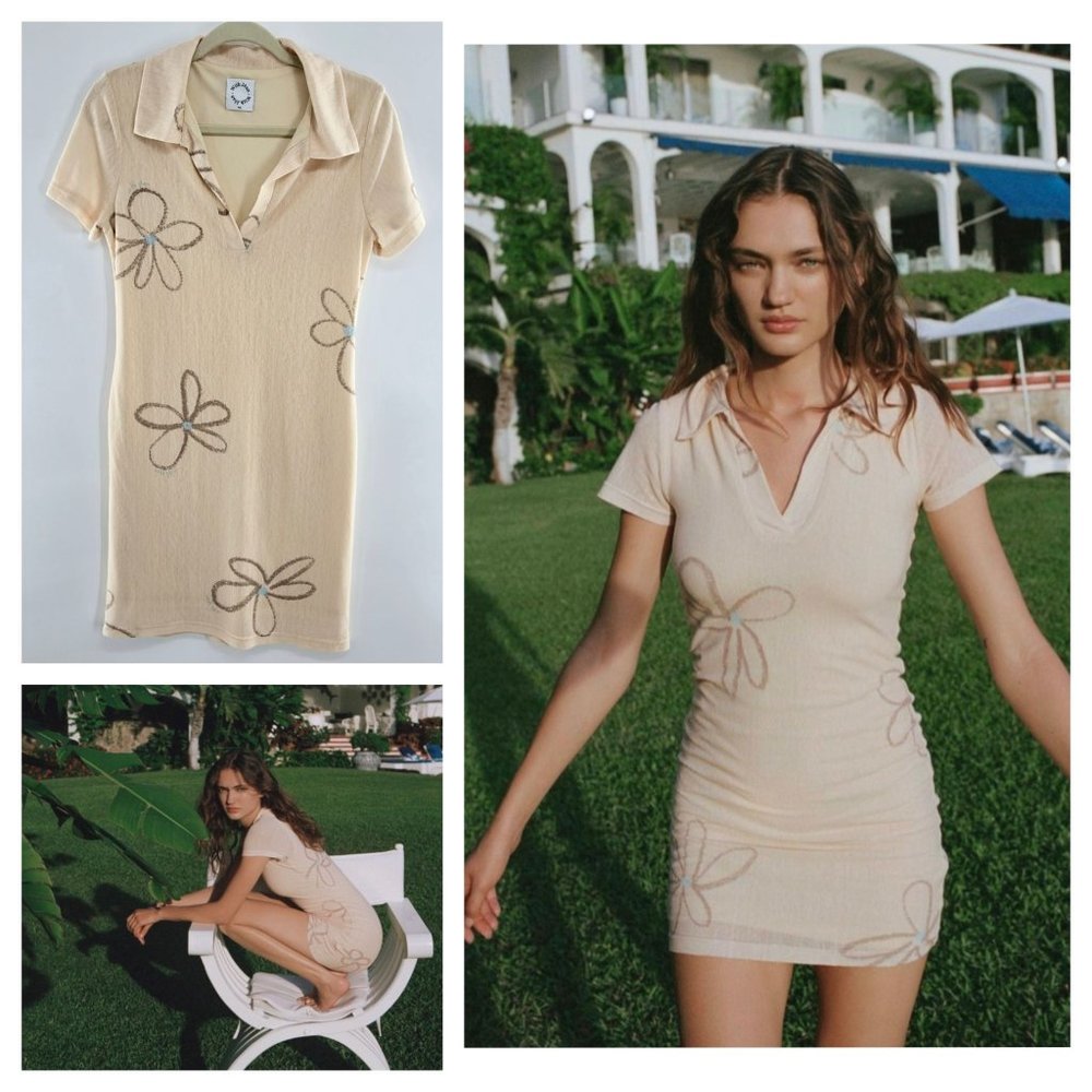 With Jean Pip Bodycon Mini Dress Chalk & Flowers Floral Print Women's Size US 10
